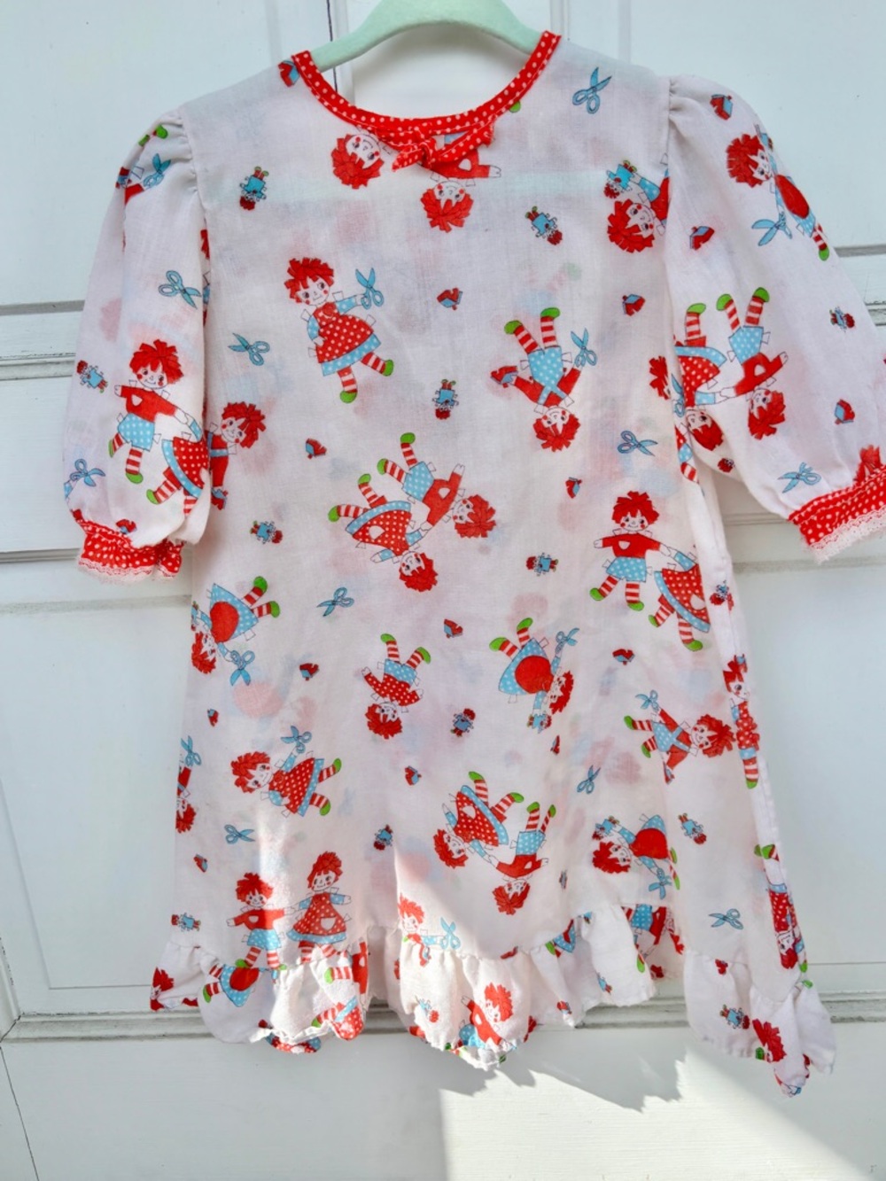 Vintage Raggedy Ann Nightgown Toddler Girls 2-3T Polka Dot Ruffles Cottage-core